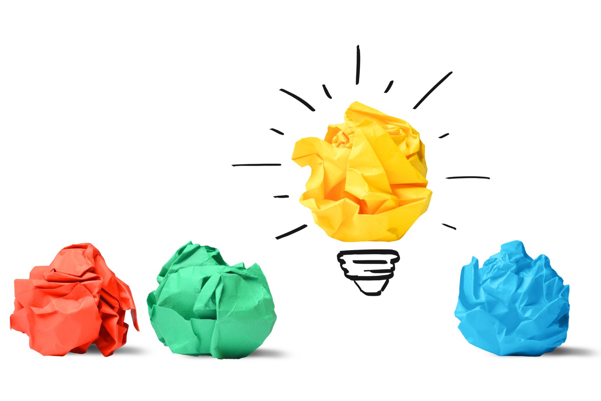 Different light bulbs from paper as an illustration of an idea